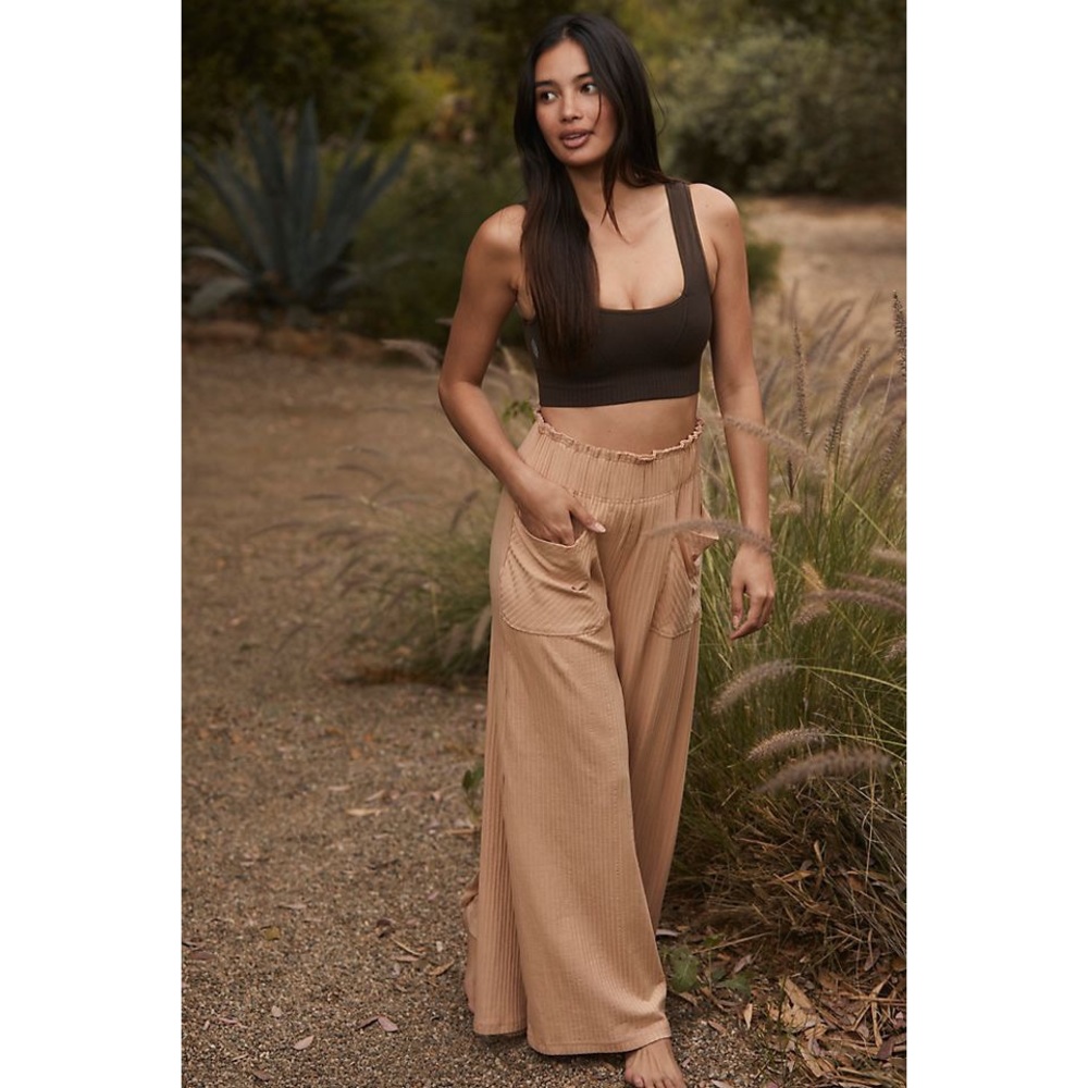 Free People Movement Blissed Out Wide Leg Ruffle Trim Elastic Waist Pants M